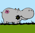 Dibujo Hipopótamo con flores pintado por lucero