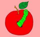 Dibujo Manzana con gusano pintado por lula