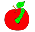 Dibujo Manzana con gusano pintado por arleth