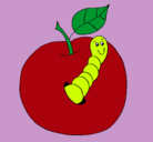 Dibujo Manzana con gusano pintado por omaet