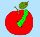 Dibujo Manzana con gusano pintado por jaki