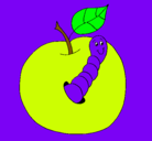 Dibujo Manzana con gusano pintado por jenni5aos