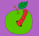 Dibujo Manzana con gusano pintado por manzanaAaron