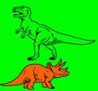 Dibujo Triceratops y tiranosaurios rex pintado por Emiliano