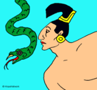 Dibujo Serpiente y guerrero pintado por pumas