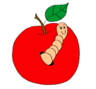 Dibujo Manzana con gusano pintado por sarah