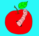 Dibujo Manzana con gusano pintado por guac