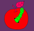 Dibujo Manzana con gusano pintado por michis