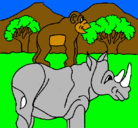 Dibujo Rinoceronte y mono pintado por tor