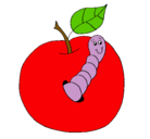 Dibujo Manzana con gusano pintado por miiiriii