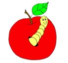 Dibujo Manzana con gusano pintado por lucia