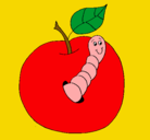 Dibujo Manzana con gusano pintado por Lucia