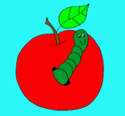 Dibujo Manzana con gusano pintado por pipi