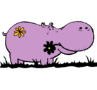 Dibujo Hipopótamo con flores pintado por b
