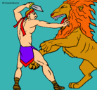 Dibujo Gladiador contra león pintado por Hector