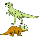 Dibujo Triceratops y tiranosaurios rex pintado por santiago