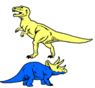 Dibujo Triceratops y tiranosaurios rex pintado por frank