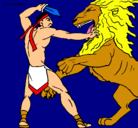 Dibujo Gladiador contra león pintado por LALO