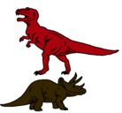 Dibujo Triceratops y tiranosaurios rex pintado por paola