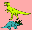 Dibujo Triceratops y tiranosaurios rex pintado por javier