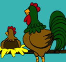 Dibujo Gallo y gallina pintado por juanma