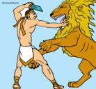 Dibujo Gladiador contra león pintado por francisca