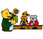 Dibujo Profesor oso y sus alumnos pintado por alejandra
