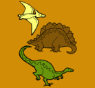Dibujo Tres clases de dinosaurios pintado por leo