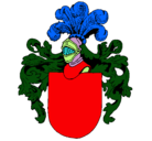 Dibujo Escudo de armas y casco pintado por calacas