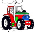 Dibujo Tractor en funcionamiento pintado por an