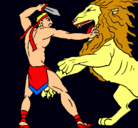 Dibujo Gladiador contra león pintado por gabota
