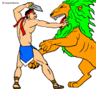Dibujo Gladiador contra león pintado por orlando