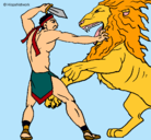 Dibujo Gladiador contra león pintado por JERE