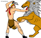 Dibujo Gladiador contra león pintado por ivanxd