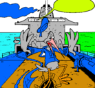 Dibujo Cigüeña en un barco pintado por lucas