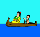 Dibujo Madre e hijo en canoa pintado por ariel