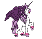 Dibujo Unicornio con alas pintado por morado