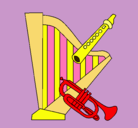 Dibujo Arpa, flauta y trompeta pintado por MELANY