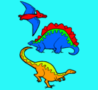 Dibujo Tres clases de dinosaurios pintado por zoe