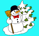 Dibujo Muñeco de nieve y árbol navideño pintado por spbzgz1122