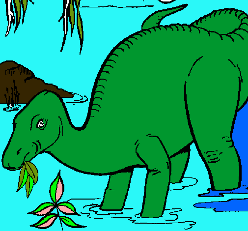 Dibujo Dinosaurio comiendo pintado por johanna