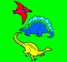 Dibujo Tres clases de dinosaurios pintado por kevin