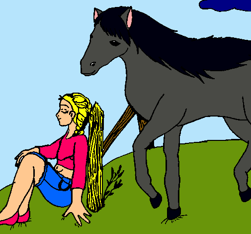 Dibujo Chica y caballo pintado por dylannie