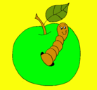 Dibujo Manzana con gusano pintado por nathaly