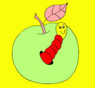 Dibujo Manzana con gusano pintado por Lucisi