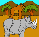 Dibujo Rinoceronte y mono pintado por Hacob