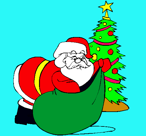 Dibujo Papa Noel repartiendo regalos pintado por josefa
