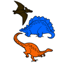 Dibujo Tres clases de dinosaurios pintado por f