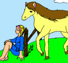 Dibujo Chica y caballo pintado por livehorses