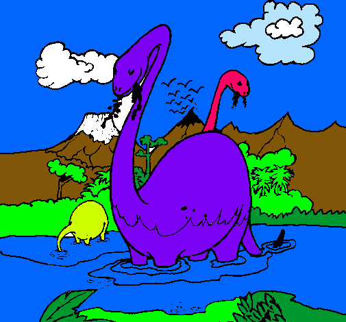 Dibujo Apatosaurios en el agua pintado por Andy